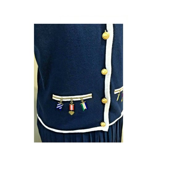 Vtg 1992 Susan Bristol Set Navy Blue Pleated Skirt & Button Top Knit Sweater Top - Picture 3 of 12